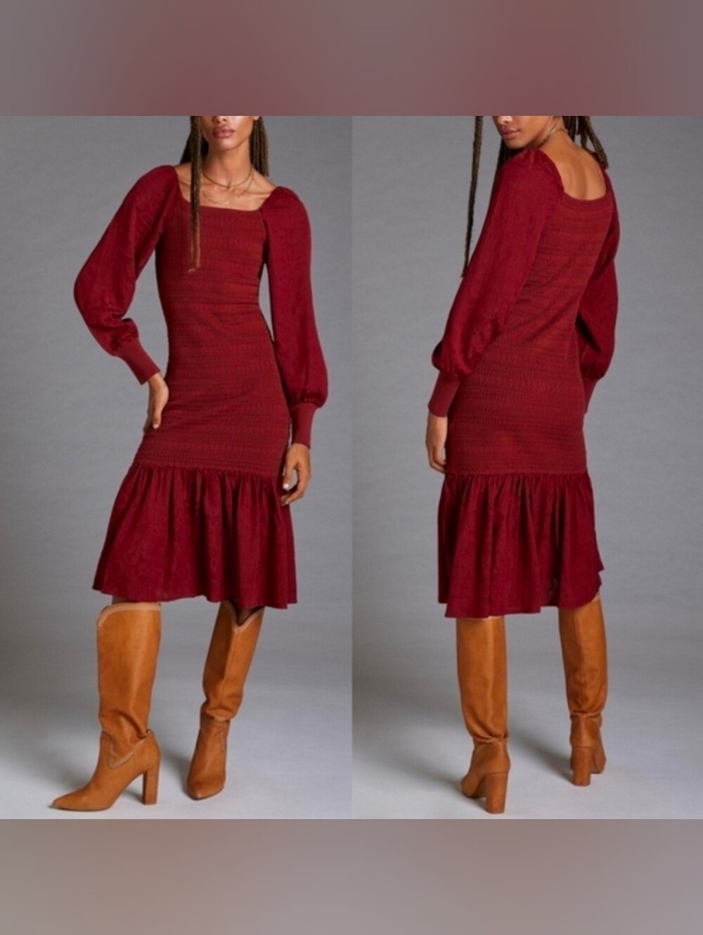 Anthropologie Smocked Puff-Sleeved Midi Dress